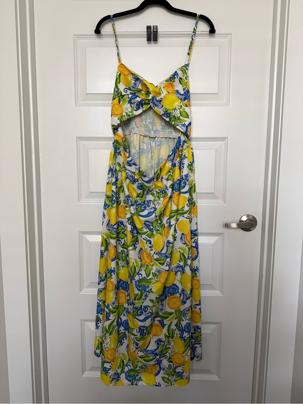 SHEIN Lemon Print Cutout Maxi Dress in Yellow, Blue, Green